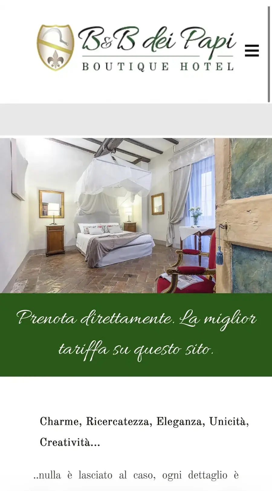 Il vecchio sito del B&B dei Papi: l'invito a prenotare direttamente finiva a metà pagina